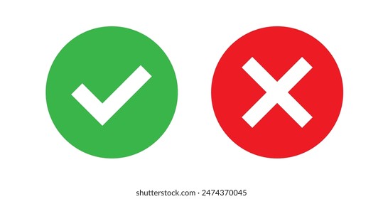 Green check mark and red cross mark icon. Vector illustration