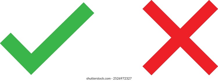 Marca de verificación verde, conjunto de iconos de marca de cruz roja. Símbolos de garrapata aislados, signos de lista de verificación, insignia de Aprobación. Diseño plano y moderno de la marca de verificación, Ilustración vectorial.