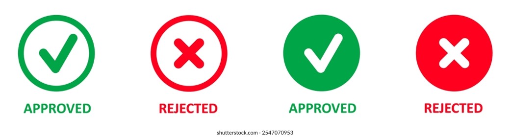 Green check mark and red cross mark icon. Vector illustration.	