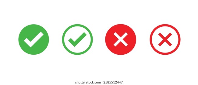 Green check mark and red cross mark icon. Vector illustration