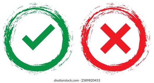 Green check mark and red cross mark icon. Vector illustration