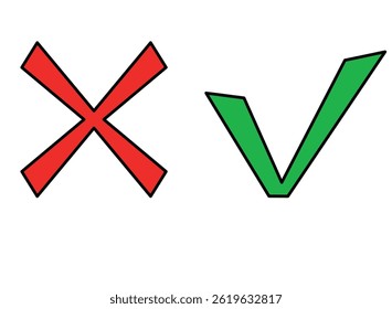 Green check mark and red cross mark icon - vector color image. Red cross mark prohibition sign and green check mark consent sign