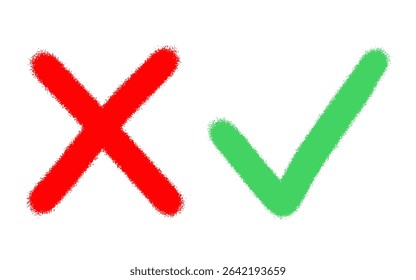 Green check mark and red cross mark icon vector illustration. Correct incorrect evaluation illustration