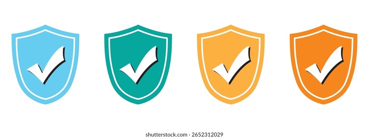 Marca de verificación verde y conjunto de iconos de cruz roja, círculo y cuadrado. Símbolo de la marca en color verde. Ilustración de marca de verificación dibujada a mano. Ilustración vectorial