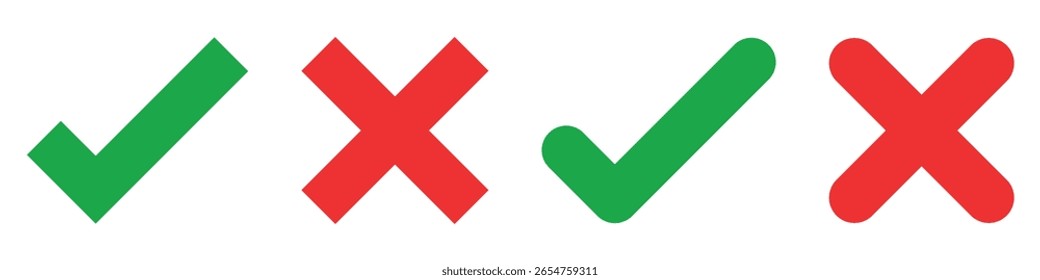 Green check mark and red cross mark icon. Vector illustration