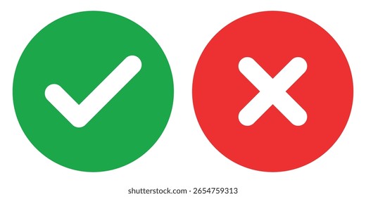 Ícone de marca de seleção verde e marca de cruz vermelha. Ilustração vetorial
