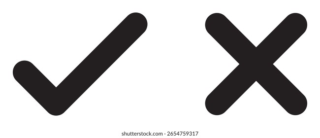 Marca de verificación verde e icono de marca de cruz roja. Ilustración vectorial