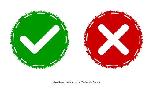 Conjunto de Vector de icono redondo de marca de verificación verde y marca de cruz roja