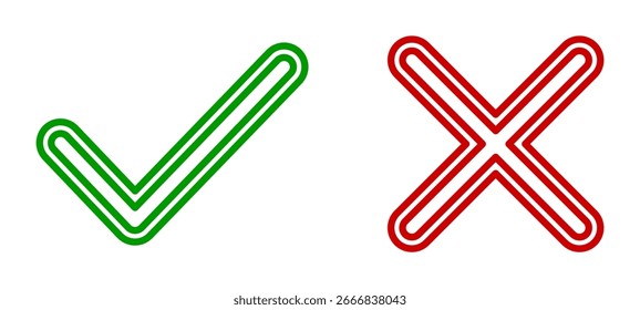 Green check mark and red cross mark vector isolated on white 