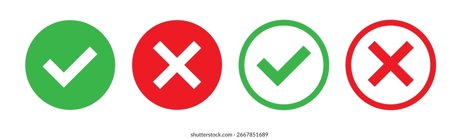 Green check mark and red cross mark icon. Vector illustration