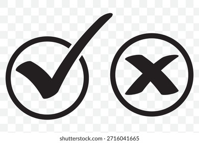 Green check mark and red cross symbols for yes no correct incorrect choices approval rejection vector