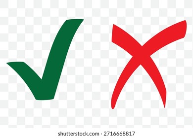 Green check mark and red cross symbols for yes no correct incorrect choices approval rejection vector