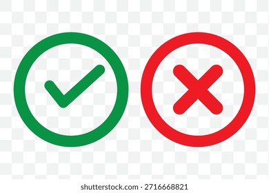 Green check mark and red cross symbols for yes no correct incorrect choices approval rejection vector