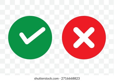 Green check mark and red cross symbols for yes no correct incorrect choices approval rejection vector