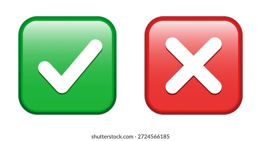 Marca de verificación verde y marca de cruz roja icono de emoji, Aprobación y signo de Botón de negación