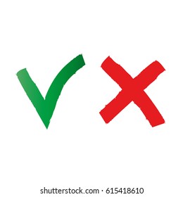  Green check mark and red cross vector eps10. Checkmark set approved sign on white background