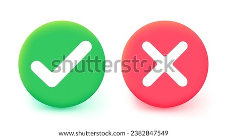 Green check mark and red cross mark icon. Isolated tick symbols, checklist signs, approval badge. Checkmark design, vector illustration