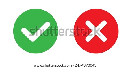 Green check mark and red cross mark icon. Vector illustration