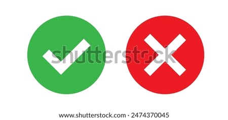 Green check mark and red cross mark icon. Vector illustration