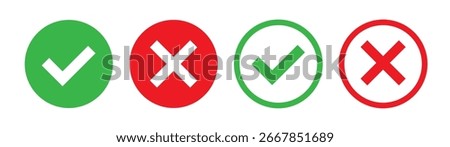 Green check mark and red cross mark icon. Vector illustration