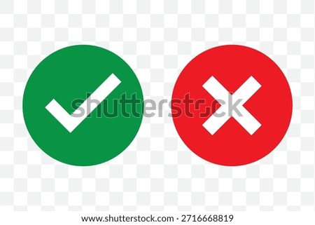 Green check mark and red cross symbols for yes no correct incorrect choices approval rejection vector