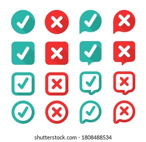 Green check mark and red wrong On the checked box. True or false