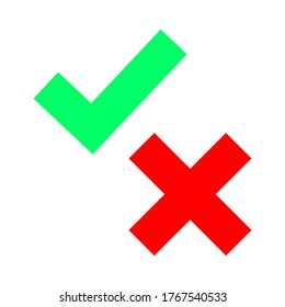 marca de verificación verde y signo de cruz x rojo aislado en fondo blanco. ilustración vectorial