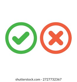 Marcas de verificación verdes y x rojas en círculos para Aprobación o negación