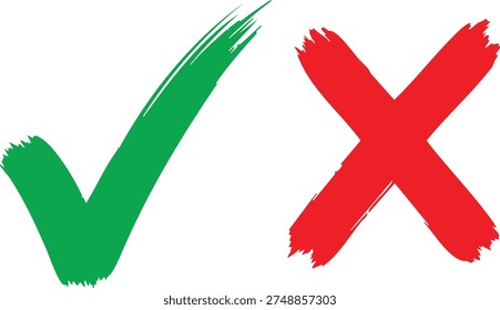Green check mark and red x symbols on white background
