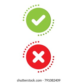 Grünes Häkchen und rotes X-Zeichen Rechts und Falsch. Business Icon Konzept der Vektorgrafik.