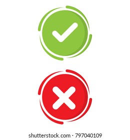 Green check mark and red X mark Right and Wrong. Vector illustration business icon concept.