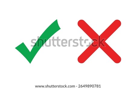 Green Check Mark and Red X Cross, Yes No Symbols Vector