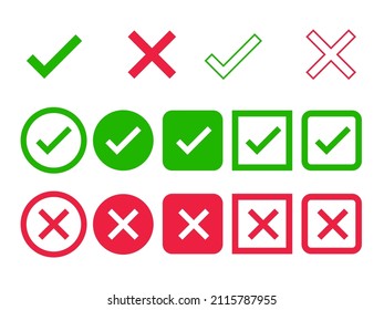 Green Check mark or right check mark, red check mark or cross-check mark vector icon
