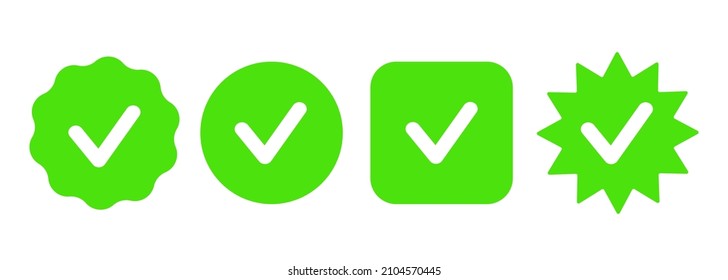 Green check mark. Set of green icons with check marks isolated on white background. Vector clipart.