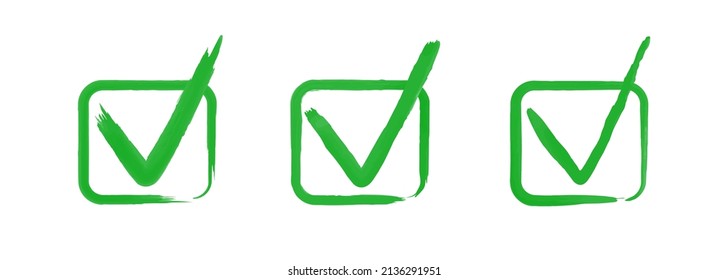 Green check mark. Set of green icons with check marks isolated on white background. Vector clipart.