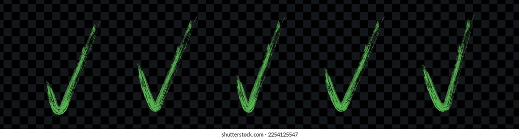 Green check mark set. Tick grunge brush icon. ok, yes or right sign. Flat graphic vector illustrations isolated