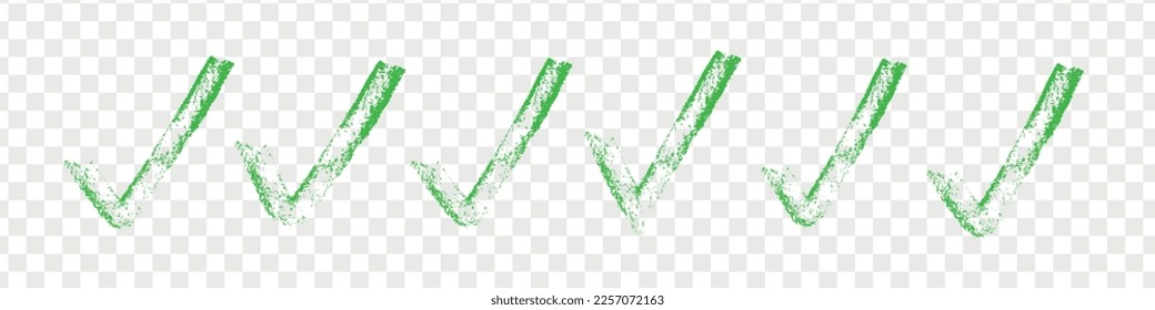 Green check mark set. Tick grunge brush icon. ok, yes or right sign. Flat graphic vector illustrations isolated