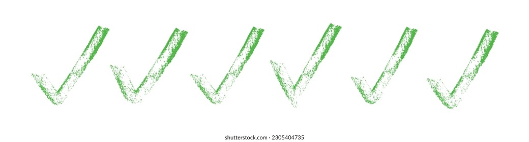 Grünes Markierungsfeld. Tick Grunge Bürste Symbol. OK, ja oder rechtes Zeichen. Flache grafische Vektorgrafiken, isoliert