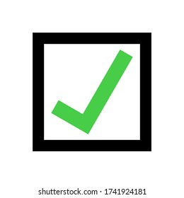 green check mark sign in black square check box frame isolated on white background. vector illustration