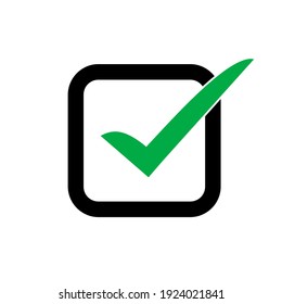 green check mark sign in black check box. checklist icon isolated on white background