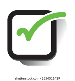 green check mark sign in black check box. checklist icon isolated on white background