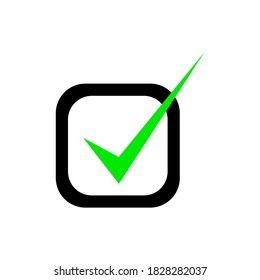 marca de verificación verde en la casilla de verificación cuadrado negro aislado en fondo blanco. ilustración vectorial