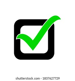 marca de verificación verde en la casilla de verificación cuadrado negro aislado en fondo blanco. ilustración vectorial