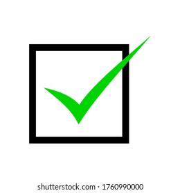 marca de verificación verde marca en la casilla de verificación cuadrado negro aislado en fondo blanco. ilustración vectorial