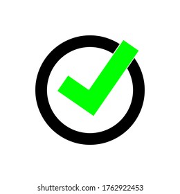 marca de verificación verde marca en círculo negro aislado en fondo blanco. ilustración vectorial