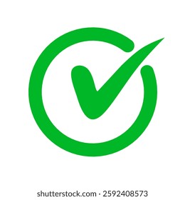 Green check mark simple icon. Tick symbol vector illustration.
