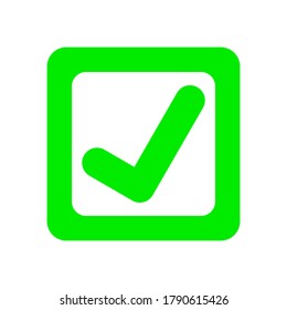 grünes Häkchen im grünen Feld. Checkliste Symbol einzeln auf weißem Hintergrund. Vektorgrafik