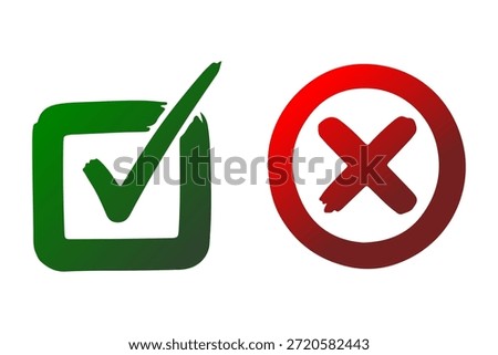 Green check mark in square and red cross mark in circle icon