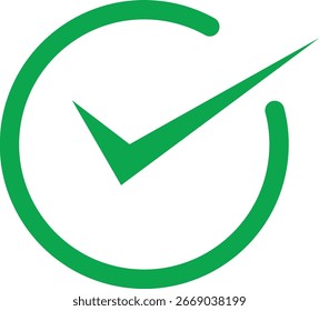 Símbolo de marca de seleção verde dentro de círculo isolado no fundo branco. Ícone de aprovação moderno para confirmação, validação ou sucesso. Conceito de design mínimo para ilustração de aceitação.
