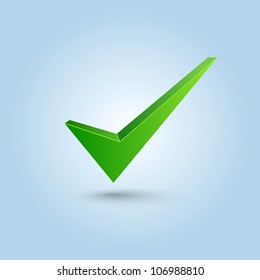 Green check mark symbol isolated on blue background
